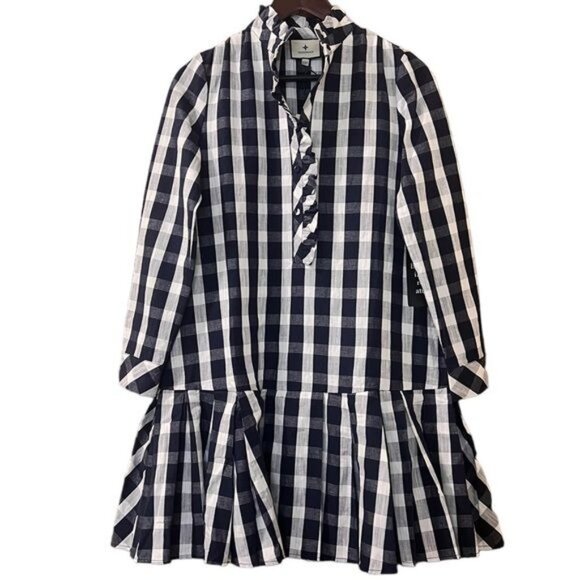 Tuckernuck Dress Tate Linen Blend Navy Check Gingham Mini Sz M - Picture 2 of 11